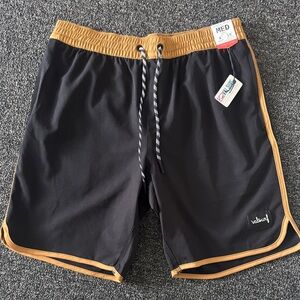 Men’s Black Swim Trunks with Gold Trim
